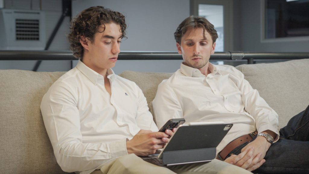 space business professionals with laptop
