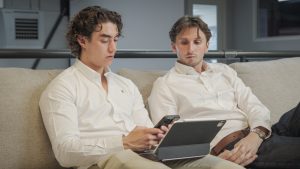 space business professionals with laptop