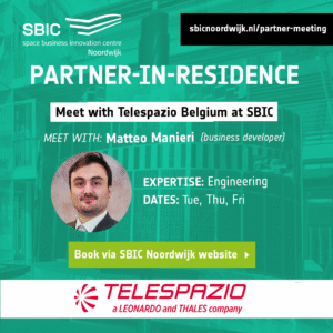 interior shot of SBIC Noordwijk atrium with a green overlay highlighting partner meetings available to all