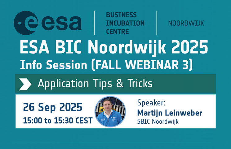 promotion for the ESA BIC Noordwijk spring deadline webinar