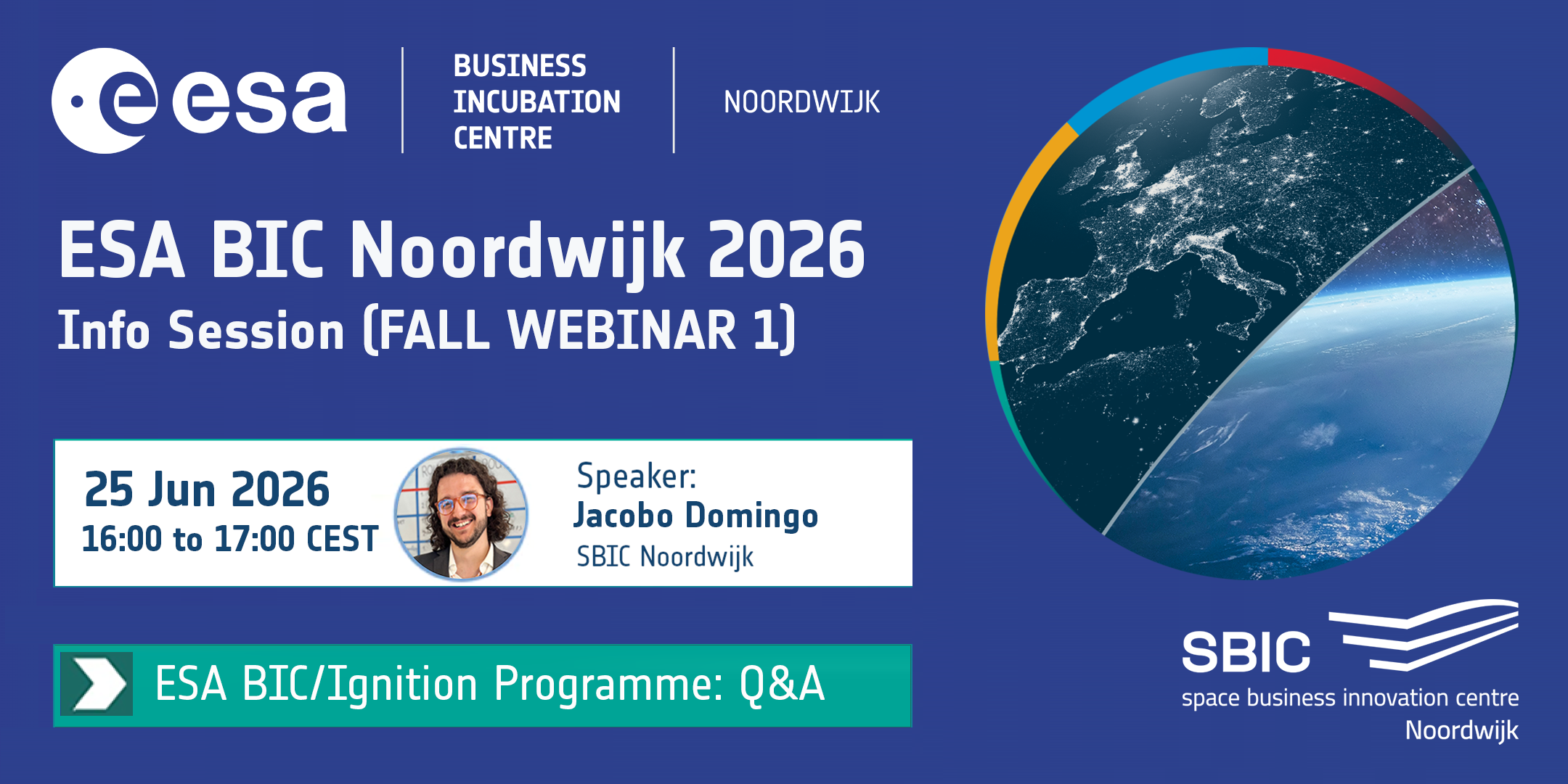 promotion for the ESA BIC Noordwijk fall deadline webinar
