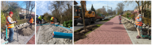 Inframent team on a construction site laying cables and demonstrating the app