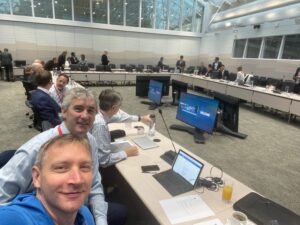 space business professionals in meeting space at Paris HQ of the European Space Agency
