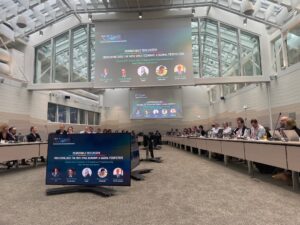 space business professionals in meeting space at Paris HQ of the European Space Agency
