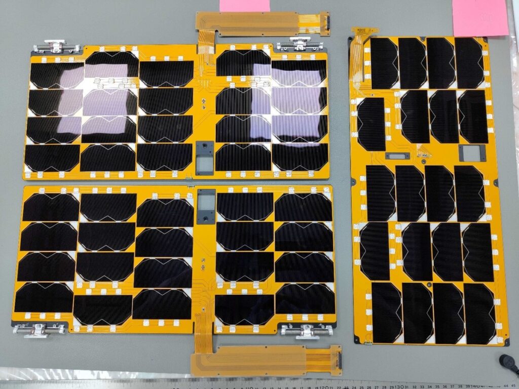 subsystem units of Mauve cubesat platform with deployment hinges and solar array