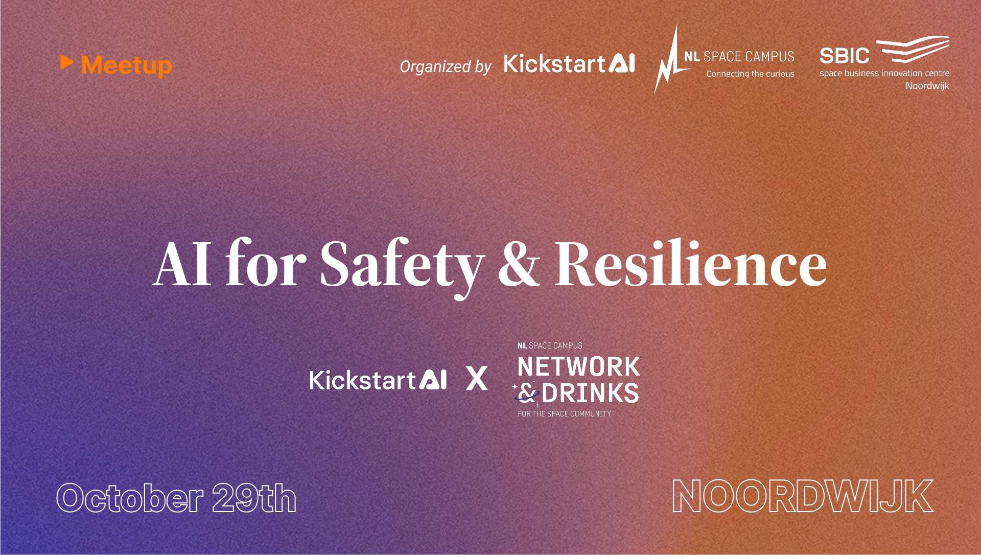 purple to orange gradient visual of AI for Safety & Resilience event on 29 Oct at SBIC Noordwijk