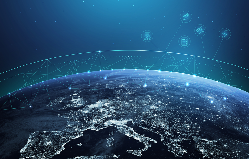 geospatial illustration with interconnected visual of Earth from space