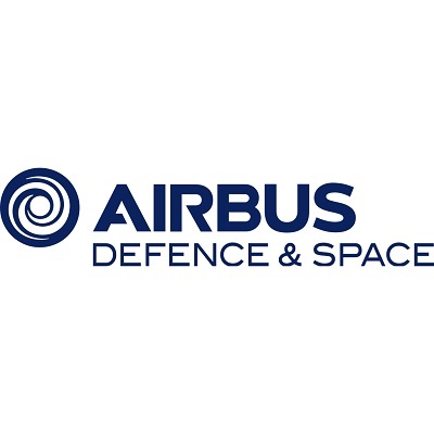 dark blue logo of airbus defence & space with blue symbol