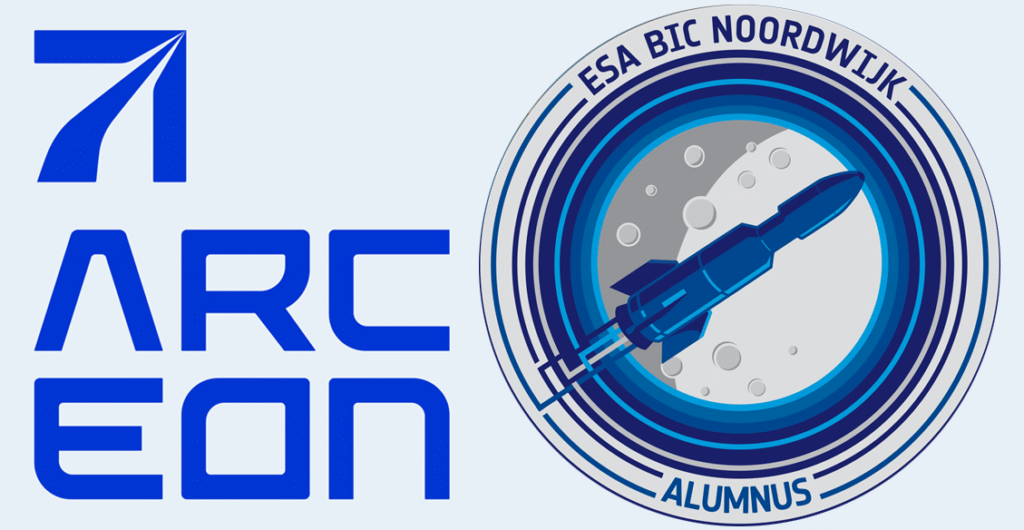 Arceon logo and alumnus patch with rocket