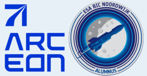 Arceon logo and alumnus patch with rocket