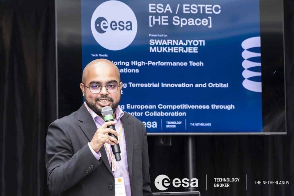 space business professional presenting on stage
