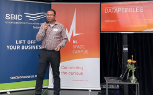 Surajeet Bhuinya of technical partner DataPebbles pitching at SBIC