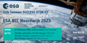 view of Earth and satellite from space on ESA BIC success stories webinar banner