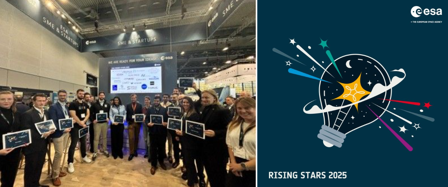 space business professionals at trade fair with illustration