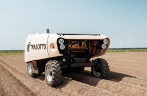 Trabotyx laser weeding robot in a field for vegetable crops