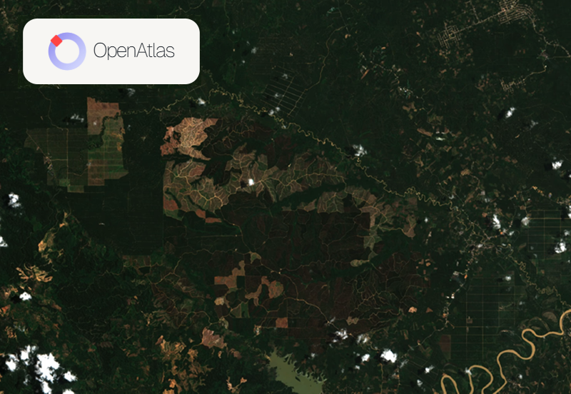 satellite image of forest landscape with OpenAtlas logo