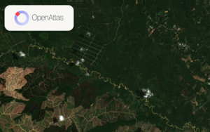 satellite image of forest landscape with OpenAtlas logo