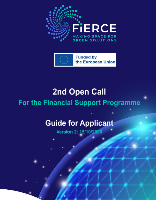 blue-green open call advice cover visual with illustration and Fierce and EU logos