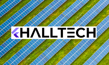 startup logo overlaid on solar panels visual