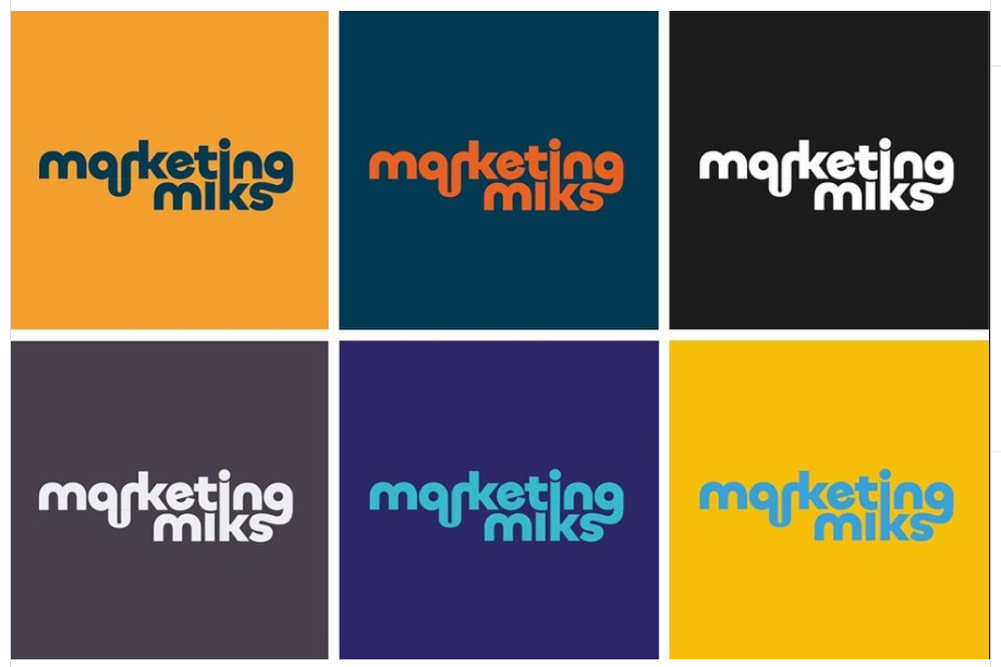 repeated brand logos on solid colour backgrounds