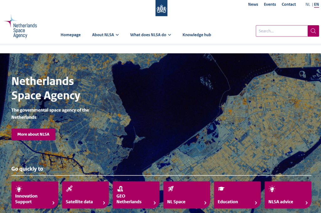homepage of new Netherlands Space Agency website