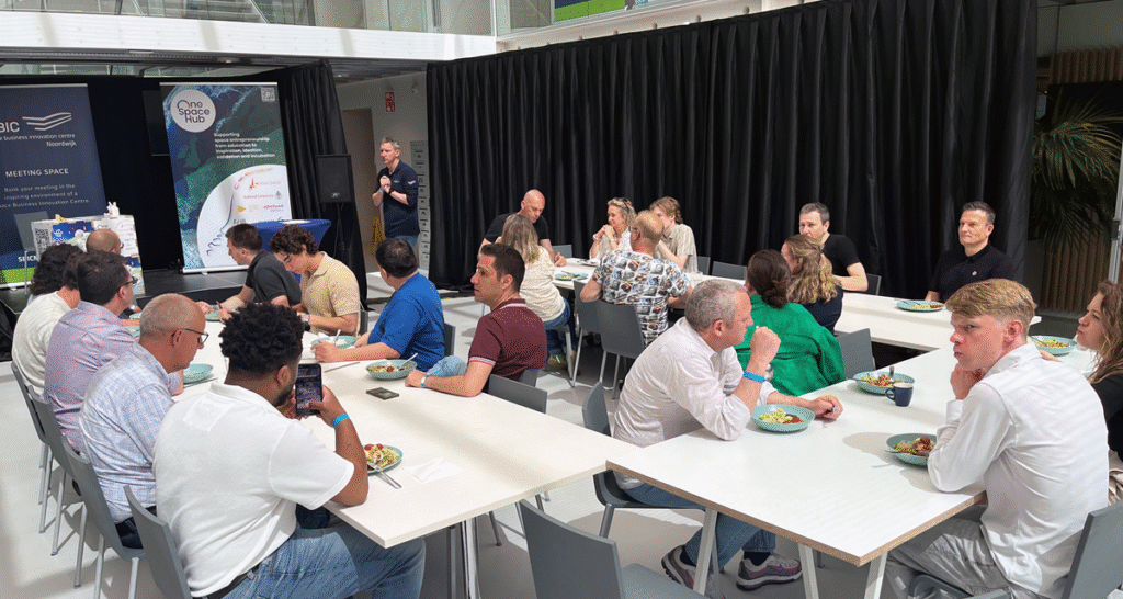 space business professionals in the atrium at SBIC Noordwijk