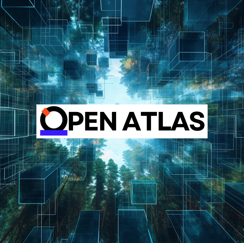 forest canopy vista overlaid with digital imagery and OpenAtlas logo