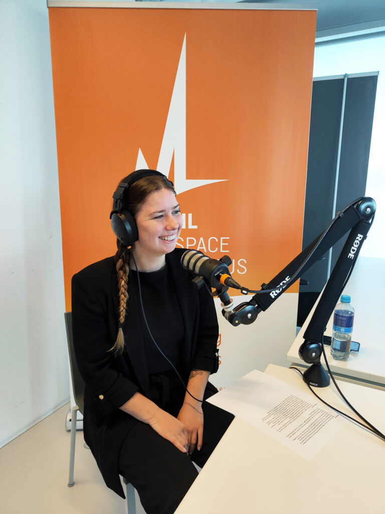 space business professional with recording equipment