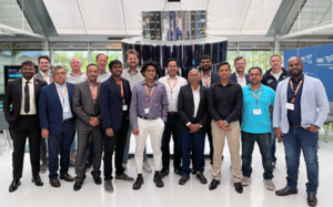 Indian delegation stood by the satellite at SBIC Noordwijk with organisers NSO, SpaceNed, RVO