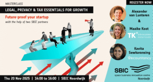 illustration of people on paper aeroplane on banner for startup growth event