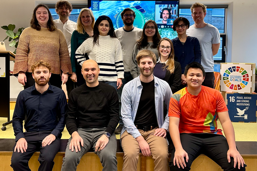 space business professionals group shot on stage