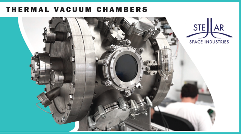 thermal vacuum chamber visual with Stellar Space Industries logo