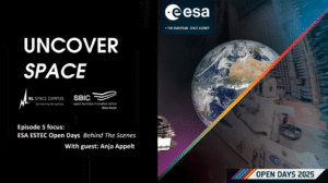 Uncover Space podcast promo with episode details and logos