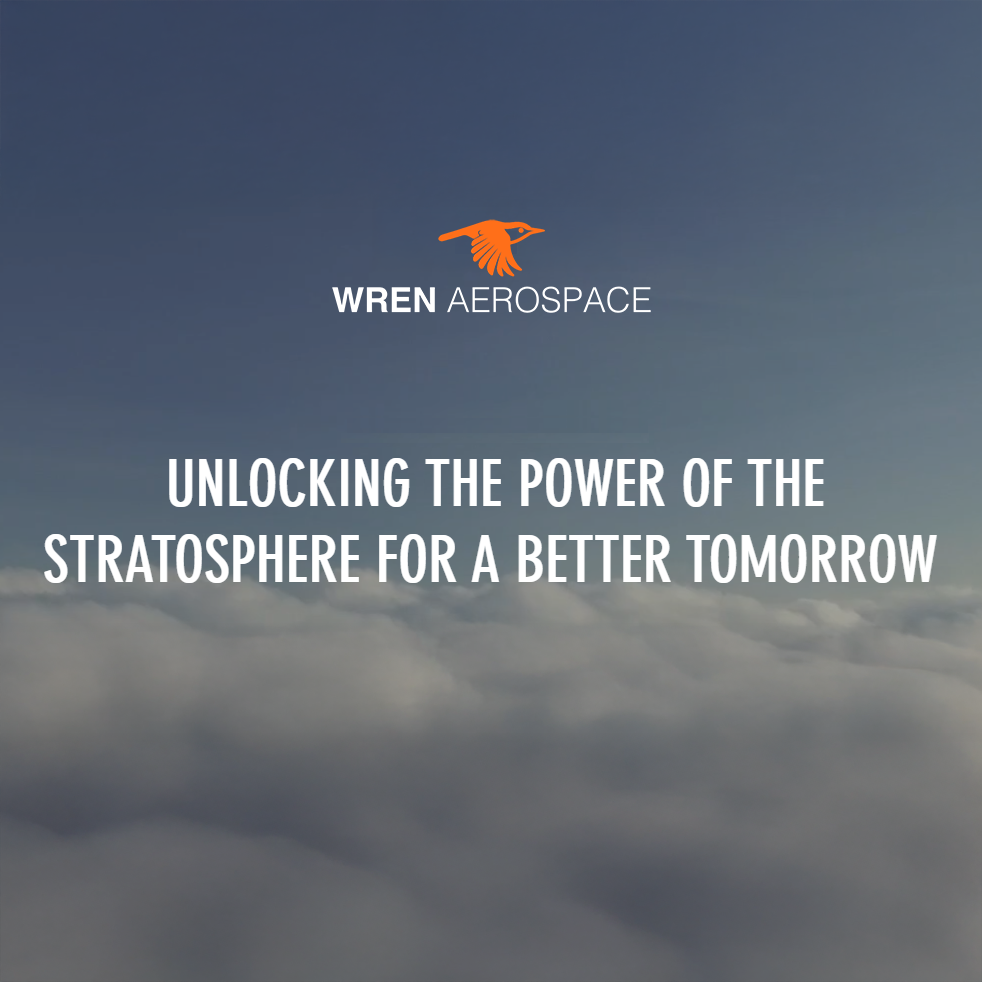 digital imagery and logo on blue sky and cloud visual illustrating stratosphere